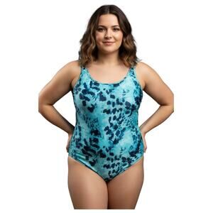 NWT Boohoo Blue Animal Print 1 Pc Swimsuit Sz 20 High Cut Double Strap Lined